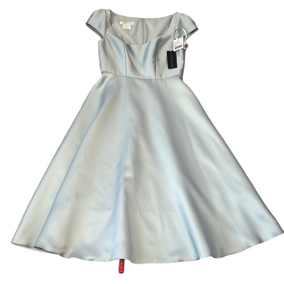 SOLD -NWT Alfred Sung Full Skirt Satin Midi Cocktail Dress Mist 10R Reg. $206 - Picture 5 of 12